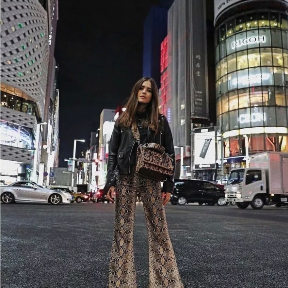 Zara python snakeskin print flared trousers size XS